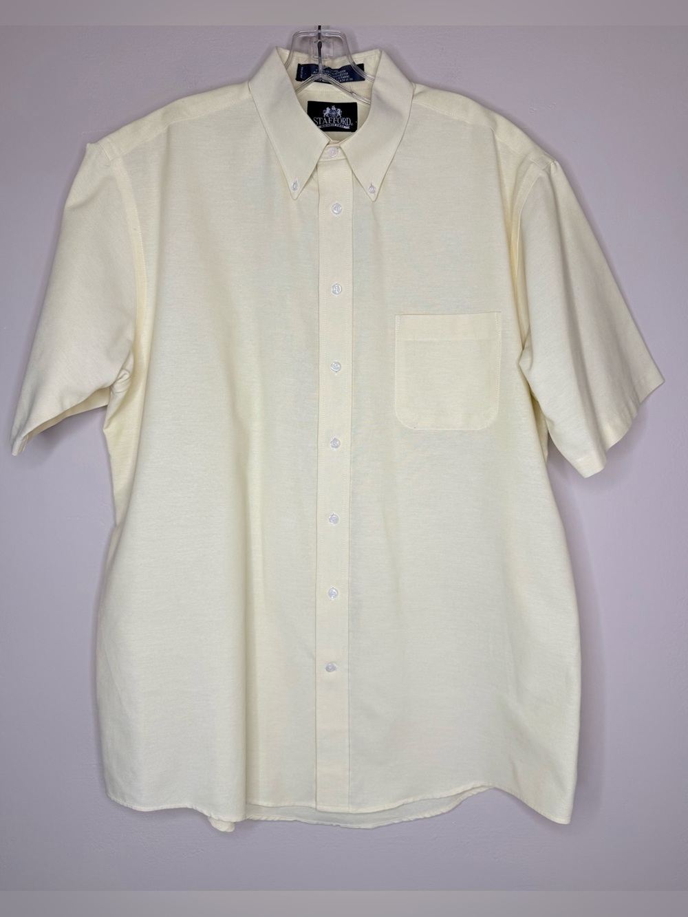 Stafford Short-Sleeve Button-Down Shirt in Light Yellow Size 17